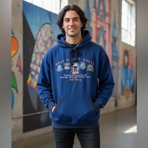 Vintage Disney Parks Mickey Mouse Hoodie Sweatshirt Blue Embroidered Logo L XL
